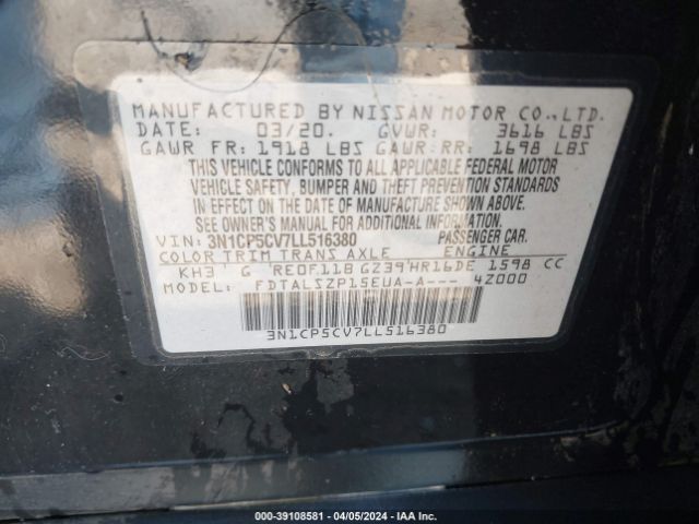 3N1CP5CV7LL516380 Nissan Kicks Sv Xtronic Cvt