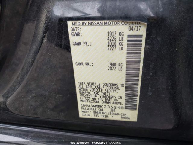 1N4AL3AP9HC235540 Nissan Altima 2.5 Sr