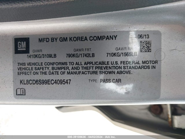 Chevrolet Spark 1lt Auto 2014 KL8CD6S99EC409547 Image 9