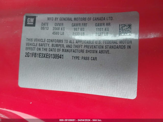 Chevrolet Camaro 1lt 2014 2G1FB1E3XE9138941 Image 9