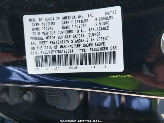 1HGCR2F32GA186694 Honda ACCORD LX