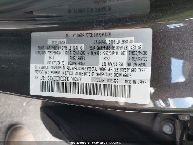Mazda Cx-9 Touring 2016 JM3TCBCY2G0100930 Image 9