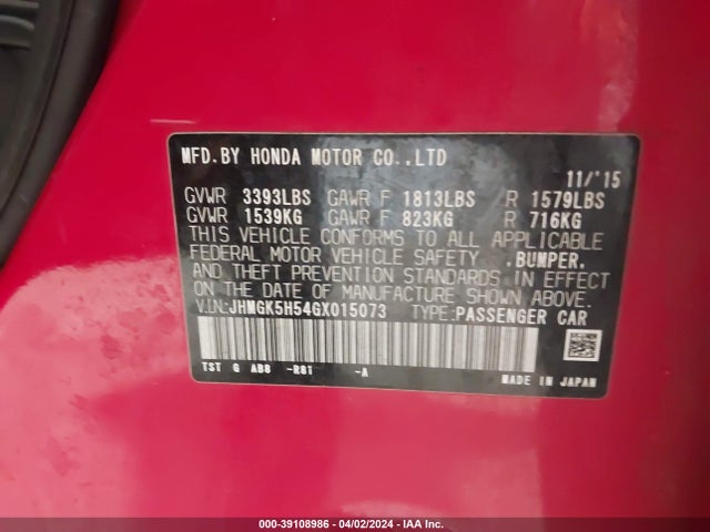 Honda FIT LX 2016 JHMGK5H54GX015073 Image 9