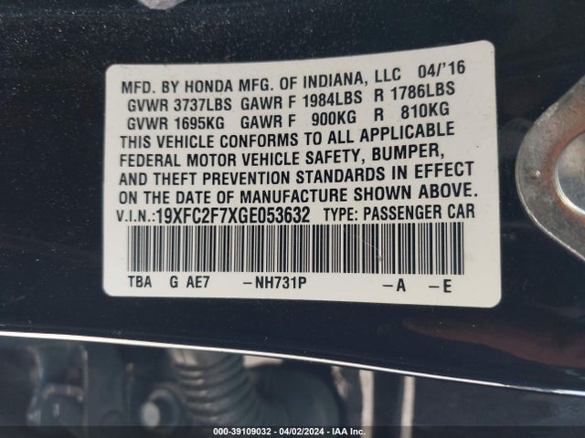 Honda CIVIC EX 2016 19XFC2F7XGE053632 Image 9