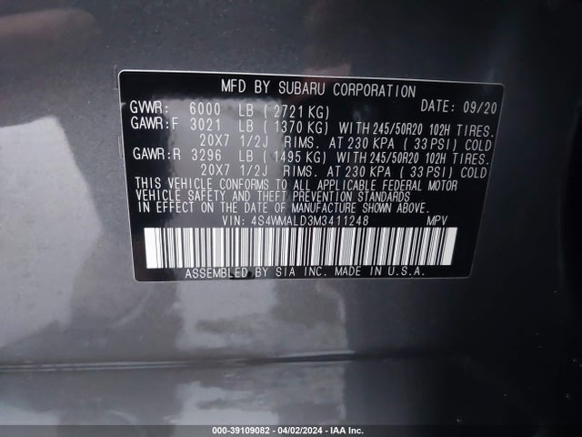 Subaru Ascent Limited 2021 4S4WMALD3M3411248 Image 9
