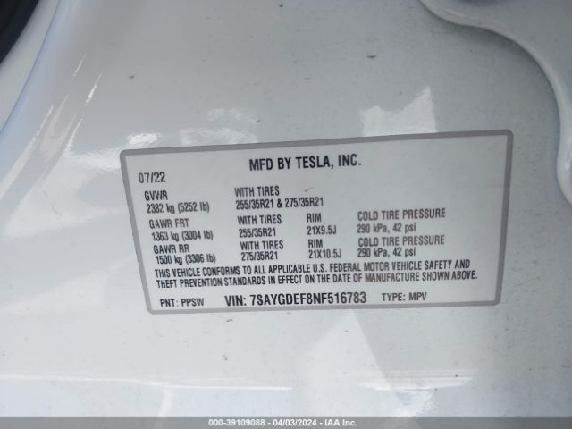7SAYGDEF8NF516783 Tesla Model Y Performance Dual Motor All-wheel Drive
