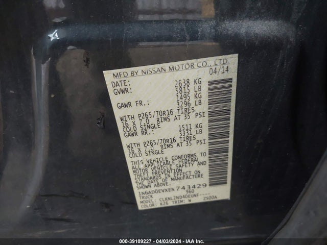 Nissan Frontier Sv 2014 1N6AD0EVXEN743429 Image 9
