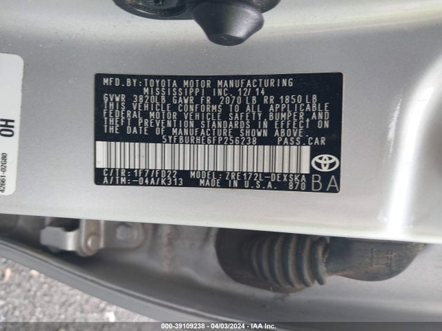 Toyota Corolla S Plus 2015 5YFBURHE6FP256238 Image 9