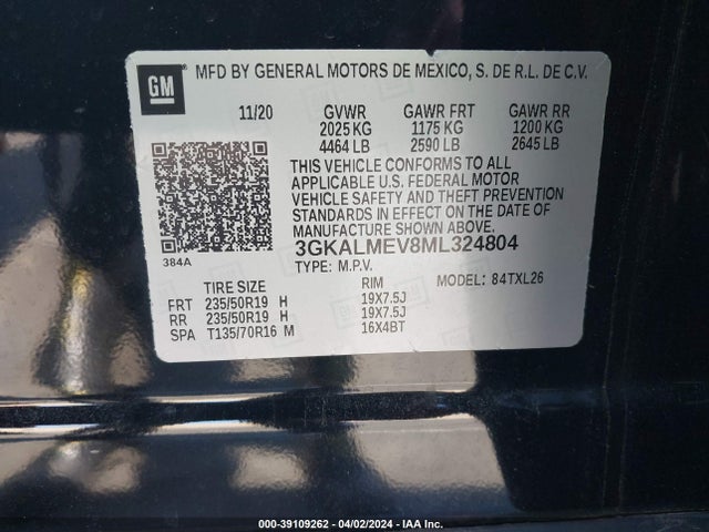3GKALMEV8ML324804 GMC Terrain Fwd Sle