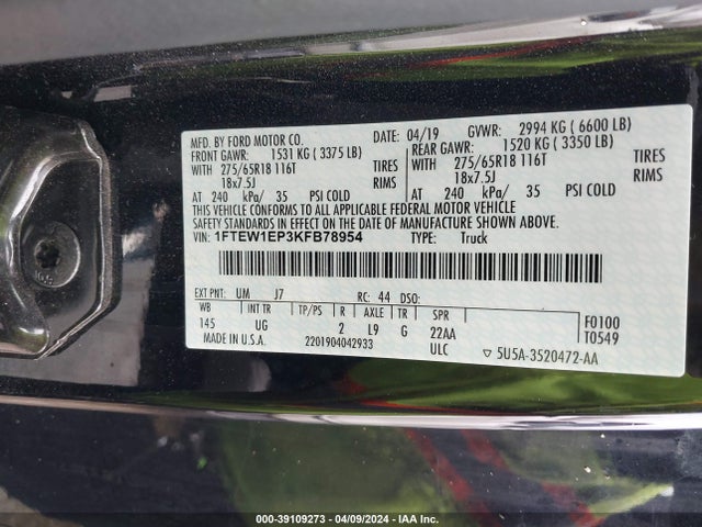 Ford F-150 Xlt 2019 1FTEW1EP3KFB78954 Image 9