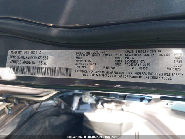 1C4RJKBG2N8621680 Jeep Grand Cherokee L Limited 4x4