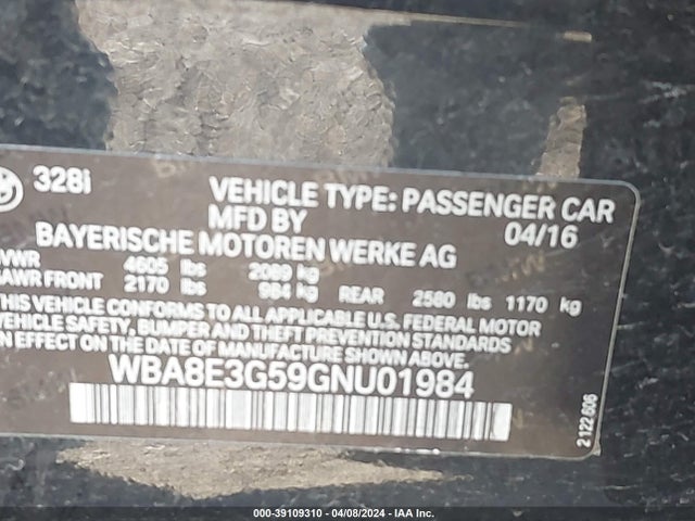 BMW 328i Xdrive 2016 WBA8E3G59GNU01984 Image 9
