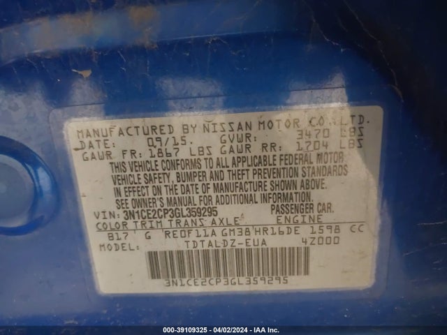 Nissan Versa Note S (sr)/s Plus/sl/sr/sv 2016 3N1CE2CP3GL359295 Image 9