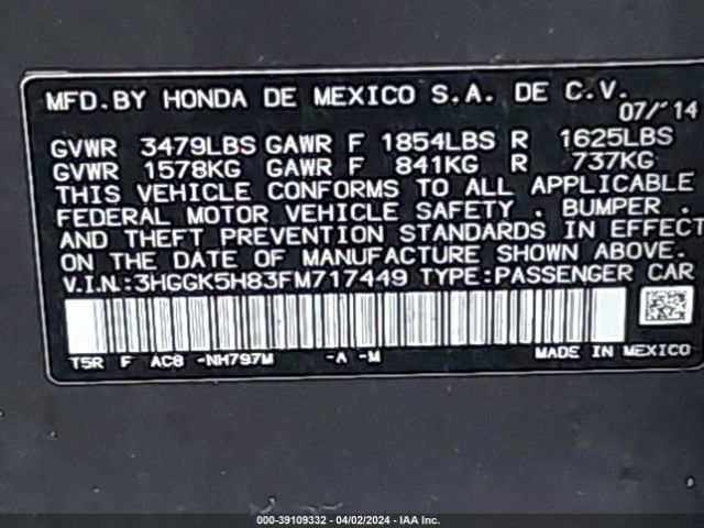3HGGK5H83FM717449 Honda Fit Ex/ex-l