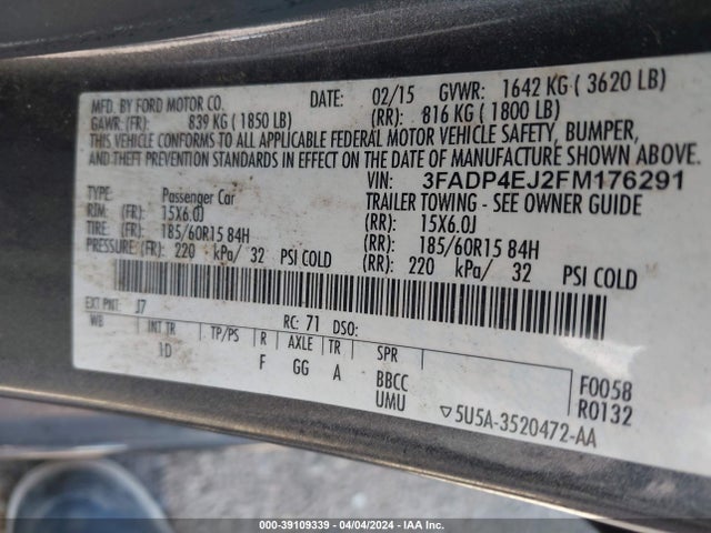 Ford FIESTA SE 2015 3FADP4EJ2FM176291 Image 9