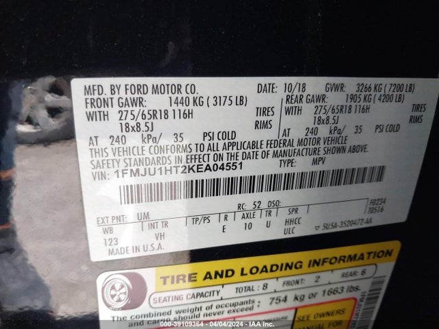 Ford Expedition Xlt 2019 1FMJU1HT2KEA04551 Image 9