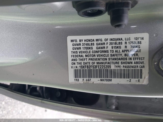 Honda Civic Lx 2015 19XFB2F53FE225399 Image 9