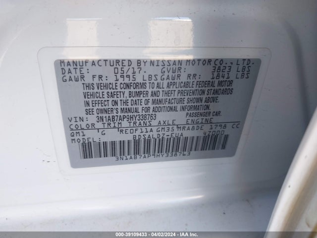 Nissan SENTRA SV 2017 3N1AB7AP9HY338763 Image 9