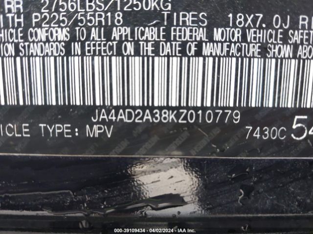 JA4AD2A38KZ010779 Mitsubishi Outlander Es