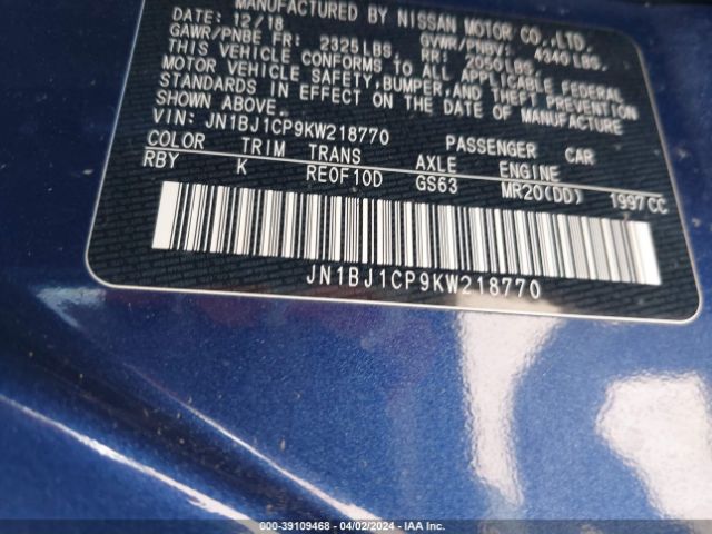 JN1BJ1CP9KW218770 Nissan Rogue Sport Sv