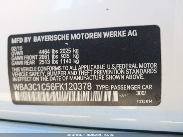 BMW 328I 2015 WBA3C1C56FK120378 Image 9
