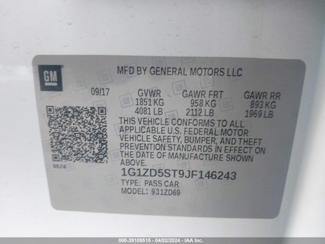 Chevrolet MALIBU LT 2018 1G1ZD5ST9JF146243 Image 9