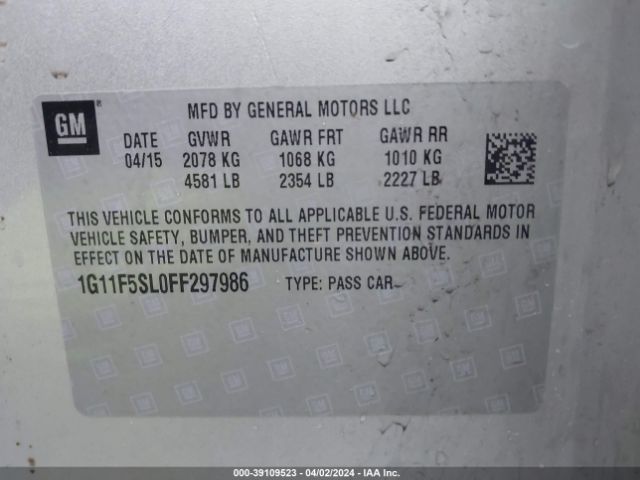 1G11F5SL0FF297986 Chevrolet Malibu 1lz