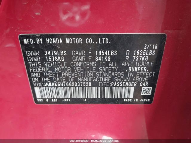 JHMGK5H76GX037528 Honda FIT EX