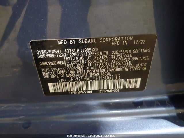 Subaru Crosstrek Limited 2023 JF2GTHMC5PH306133 Image 9