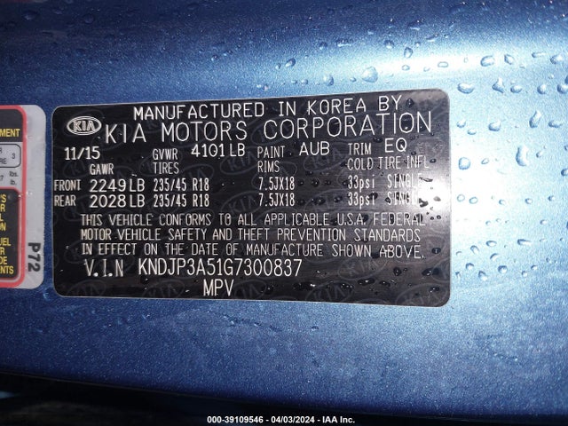 KIA SOUL + 2016 KNDJP3A51G7300837 Image 9