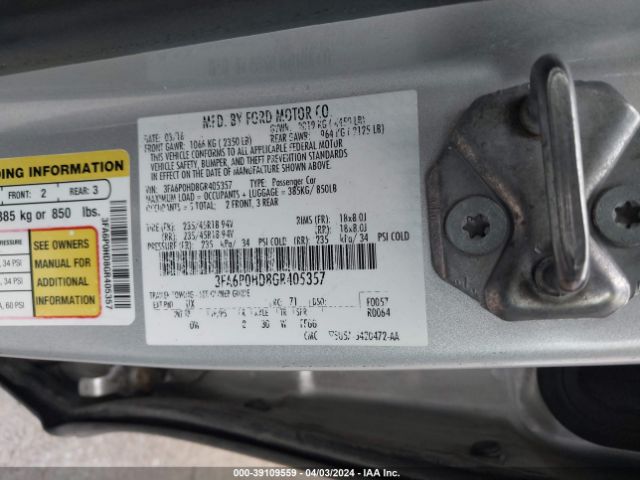 3FA6P0HD8GR405357 Ford FUSION SE