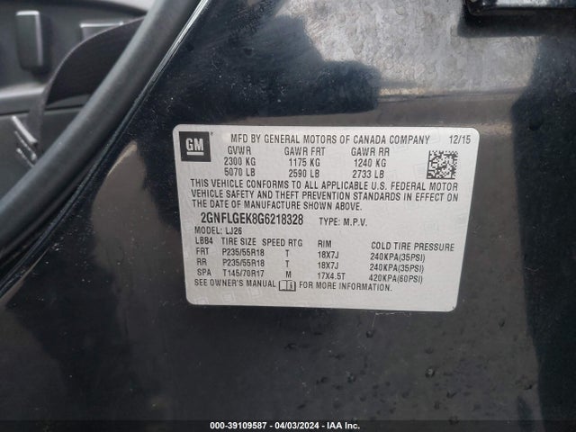 Chevrolet Equinox Ltz 2016 2GNFLGEK8G6218328 Image 9