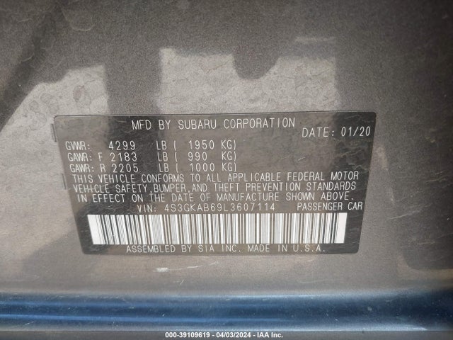 Subaru IMPREZA SEDAN 2020 4S3GKAB69L3607114 Image 9