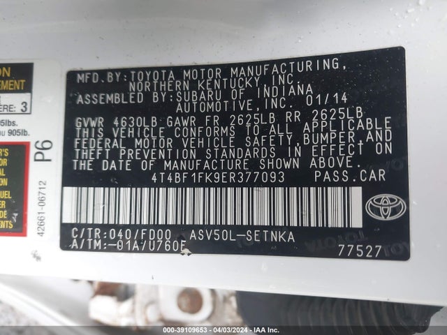 Toyota CAMRY LE 2014 4T4BF1FK9ER377093 Image 9