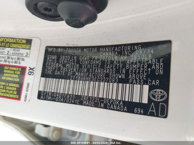 Toyota COROLLA L 2014 2T1BURHE3EC227083 Image 9