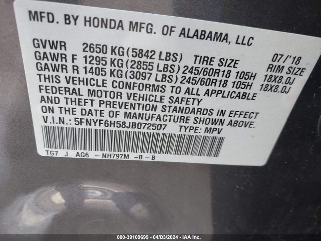 Honda Pilot Ex-l 2018 5FNYF6H58JB072507 Image 9