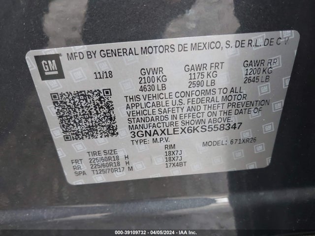 Chevrolet EQUINOX LT 2019 3GNAXLEX6KS558347 Image 9