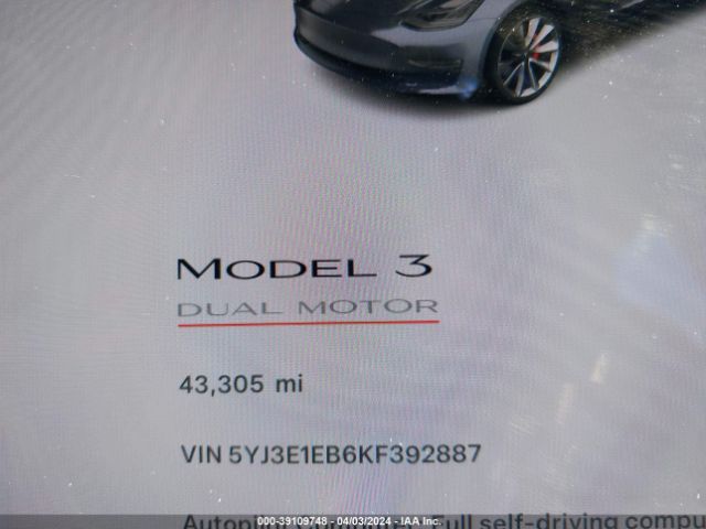 5YJ3E1EB6KF392887 Tesla Model 3 Long Range/performance