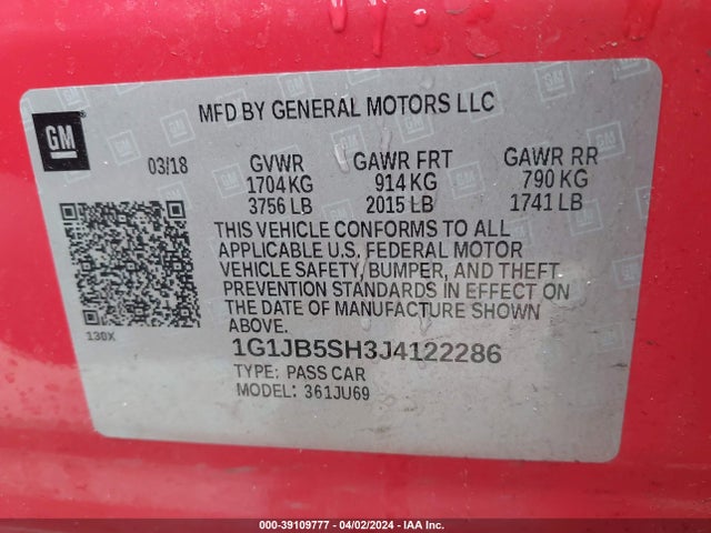 Chevrolet Sonic Ls Auto 2018 1G1JB5SH3J4122286 Image 9