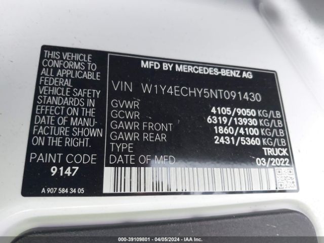 W1Y4ECHY5NT091430 Mercedes-Benz Sprinter 2500 High Roof V6