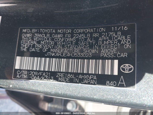 Toyota COROLLA IM 2017 JTNKARJE4HJ533023 Image 9