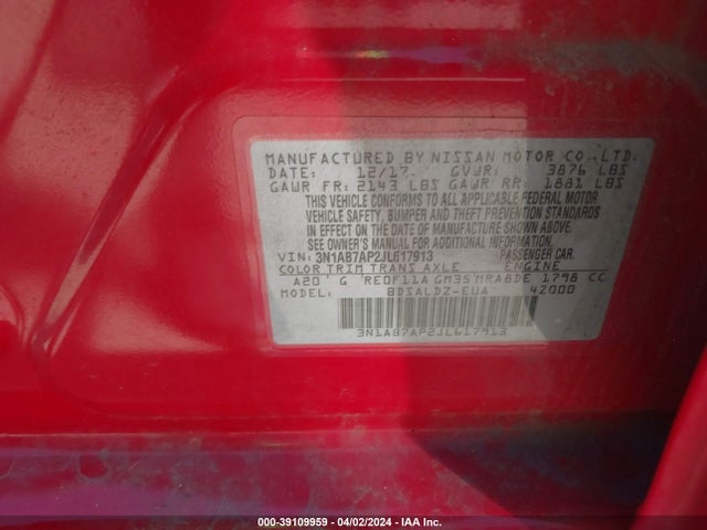 Nissan SENTRA SV 2018 3N1AB7AP2JL617913 Image 9