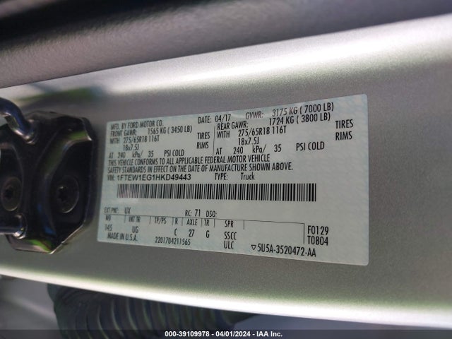 Ford F-150 Xlt 2017 1FTEW1EG1HKD49443 Image 9
