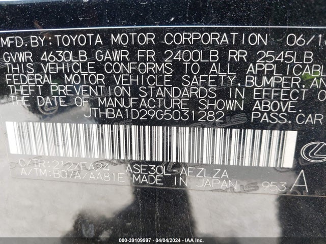 JTHBA1D29G5031282 Lexus IS 200T