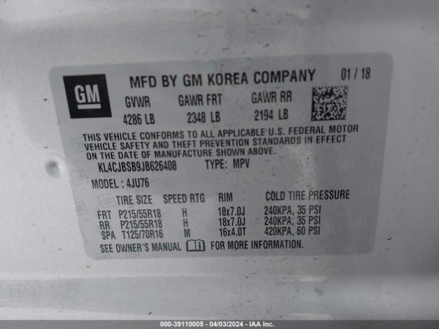 KL4CJBSB9JB626408 Buick Encore Preferred Ii