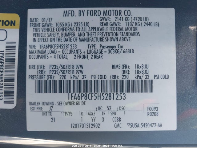 Ford MUSTANG GT 2017 1FA6P8CF5H5281253 Image 9