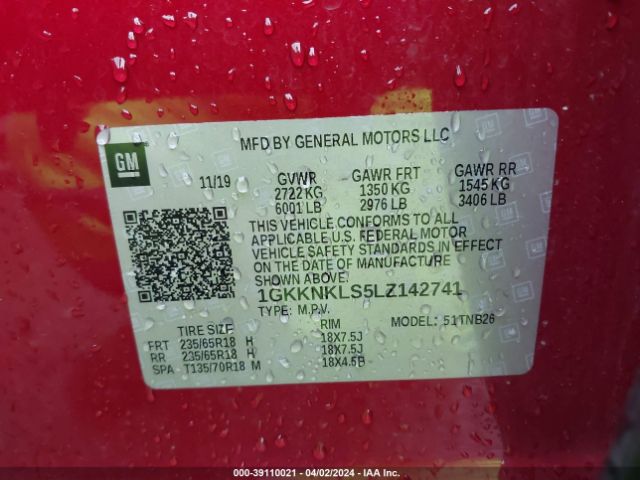 1GKKNKLS5LZ142741 GMC Acadia Fwd Sle