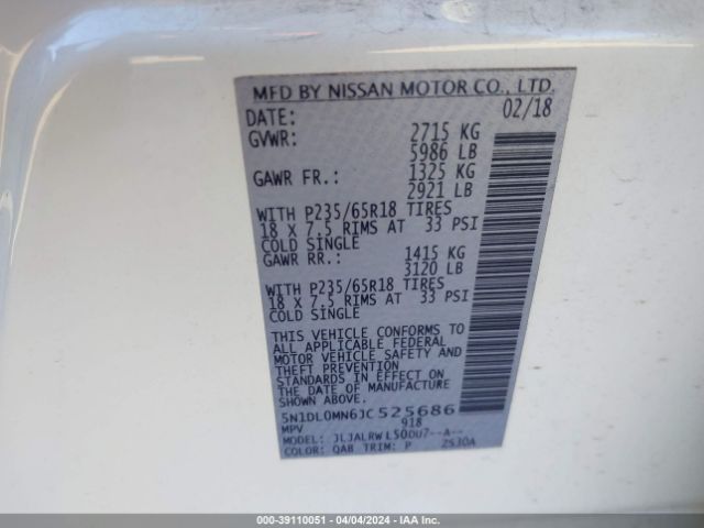 5N1DL0MN6JC525686 Infiniti QX60