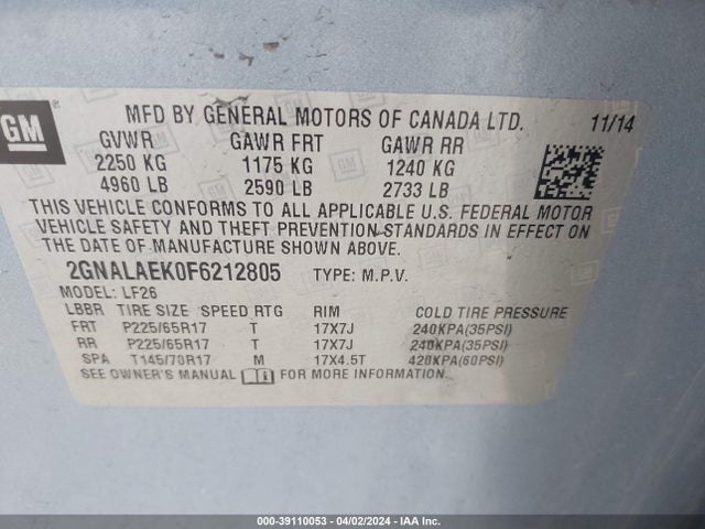 Chevrolet EQUINOX LS 2015 2GNALAEK0F6212805 Image 9
