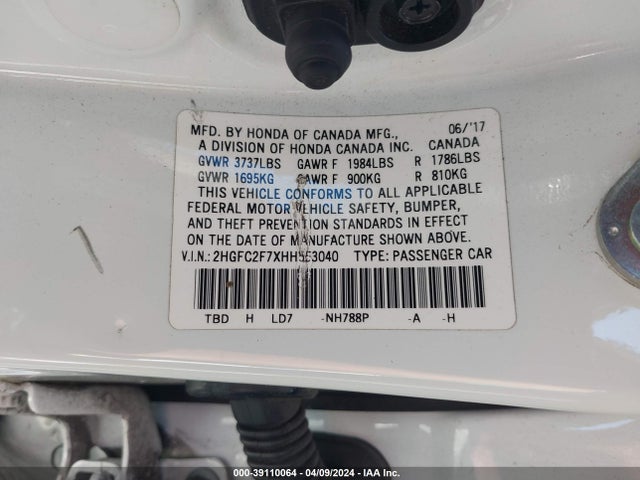 Honda CIVIC EX 2017 2HGFC2F7XHH553040 Image 9